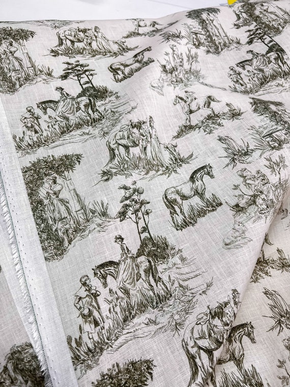 Linen fabric, Toile de Jouy, Fabric by yard, Fabric by meters, 100% linen, Fabric wedding decor, wedding linens