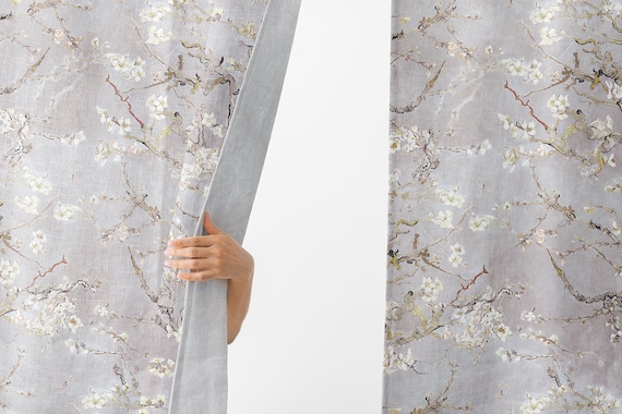 Curtains, Van Gogh, Almond Blossom, 4 colors, linen curtains, 100% linen, rod pocket, Custom curtains, window curtains