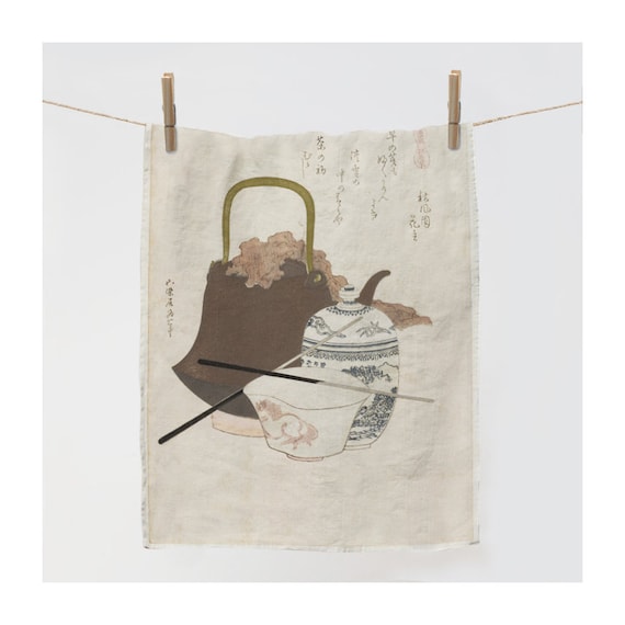 Linen towel, Keramiek uit Sôma, Katsushika Hokusai, Kitchen towel, 100% linen