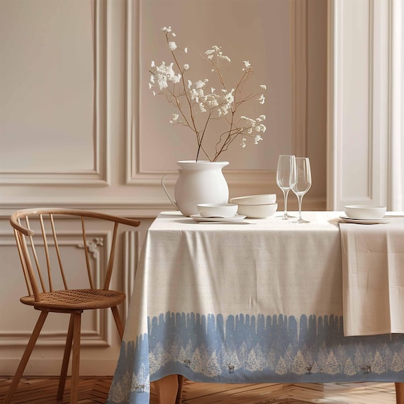 Christmas tablecloth, rectangle tablecloth, Winter tablecloth, Christmas decor, Christmas home, 100% linen fabric