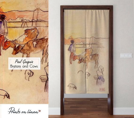 Noren, Paul Gauguin, Bretons and Cows, New Year's Curtains, Linen noren, noor noren, custom size noren, printed noren, 2021 home decor