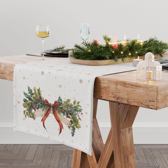 Table runner, Velvet Ribbon, linen table runner, Christmas table top, 100% linen
