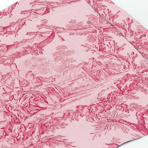 Rosa Toile de Jouy linneunderlägg, fransk lantlig matsal