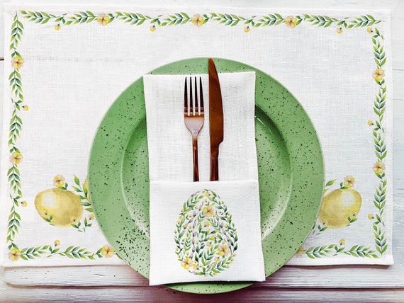 Cutlery holder, The Awakening of Spring, Easter table decor,  linen fabric, cutlery pocket, fabric cutlery holder, 100% linen