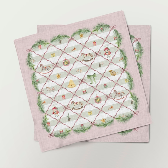 Napkins, Pink Christmas, Christmas Memories, Christmas Napkins, Holiday Napkins, 100% linen