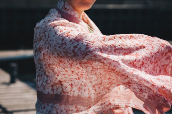 Scarf, Linen scarf, Flowers print, blush pink scarf, blanket scarf, linen shawl, gift for her, boho scarf, gift for mom, bridesmaid gift