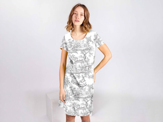 Linen dress, Toile de Jouy, 100% linen, linen women dress, wedding guest dress