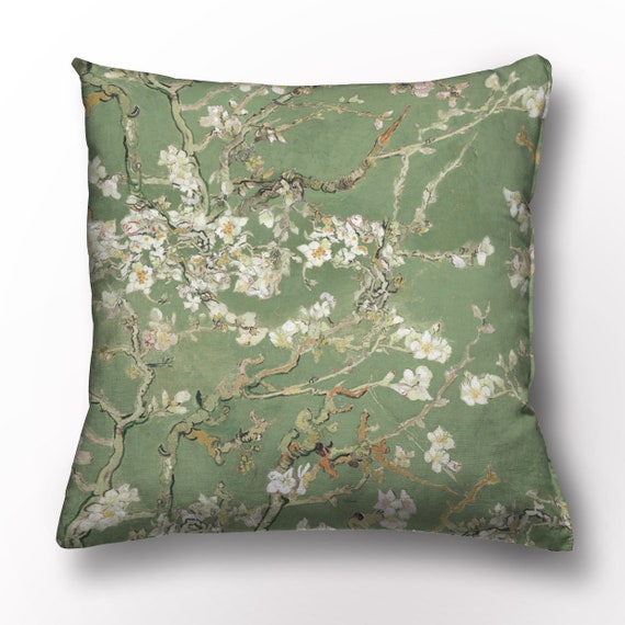 Van Gogh, Cushion cover, Olive, Almond Blossom, 18x18,  linen pillow, cushion, 100% linen, decorative pillows, throw pillow, pillow cover