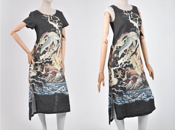 Long linen dress, Japan style dress, asymmetrical dress, sleeveless dress, short sleeves dress, plus size dress, dress with pockets