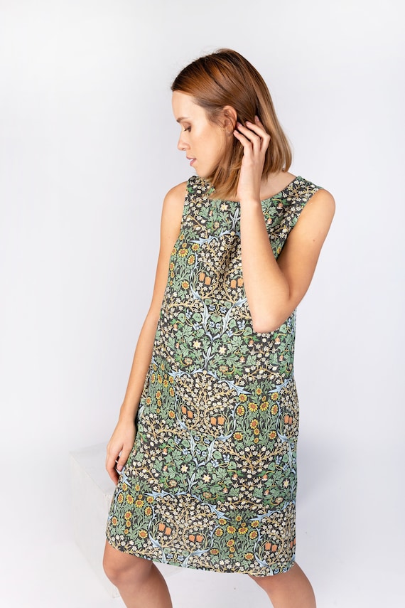 Linen dress, Blackthorn, William Morris, Floral print, Boho dress, Sleeveless dress, Lightweight dress, Feminine dress