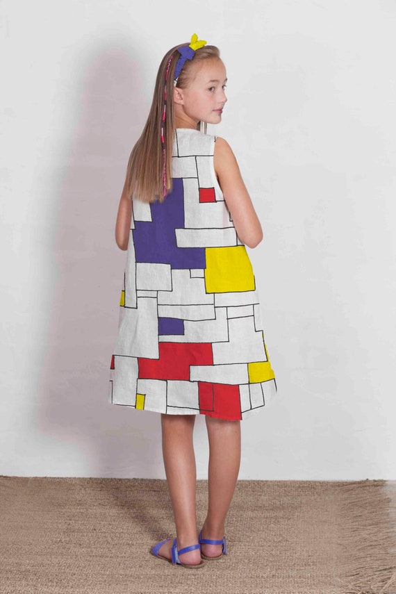 Easter Dress Piet Mondrian Cat Print Linen Dress Baby Girl Etsy