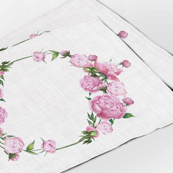 Placemats set, Boho wedding, Easter table decor, Peonies, wedding table decor, pink, wedding decor, fabric placemats, home decor, table top