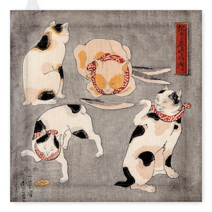 Pot Holder, Linen pot Holder,K uniyoshi Utagawa, For cats in different poses, Japan home decor, kitchen decor, Pot holder print
