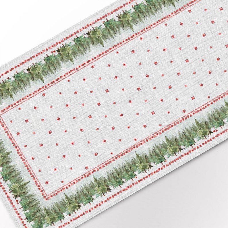 Table runner, Ethno-Festive Fir, Christmas table top, Christmas decor, Holiday table linens, 100% linen, linen table runner image 9