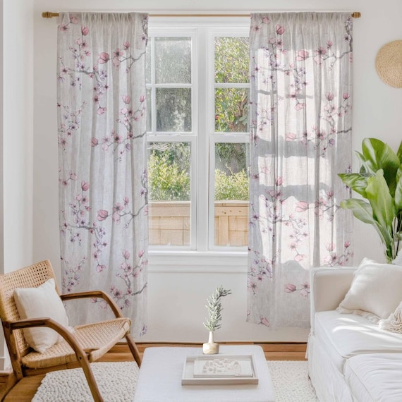 Window curtains, Midnight Flowers, linen curtains, 100% linen, rod pocket, Custom curtains, linen window panels