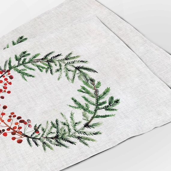 Christmas placemats, Watercolor Berry, Christmas decor, Placemats set, 100% linen, Christmas ornaments, linen placemats, Christmas gift