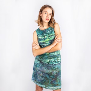 Linen dress, Claude Monet, Water Lilies, short women dress, linen summer dress, linen clothing, sleeveless dress