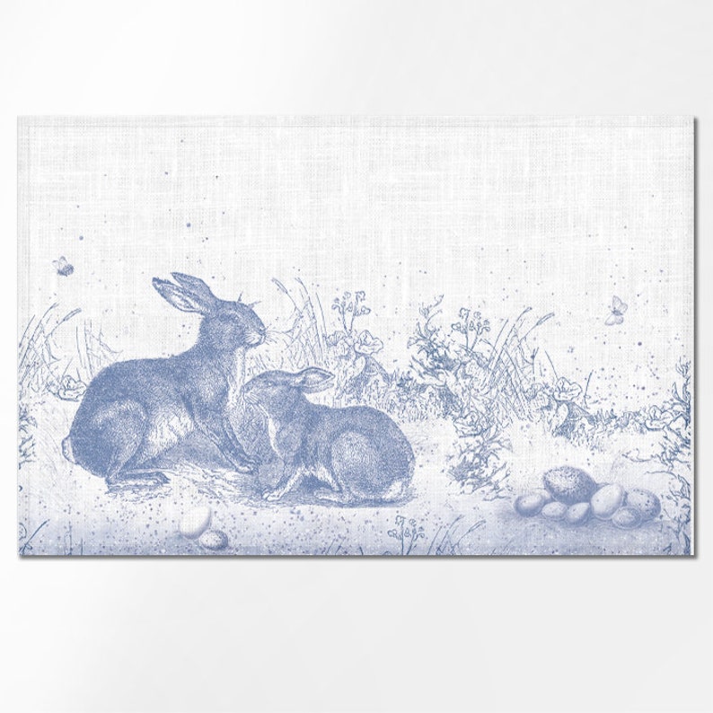 Easter placemats, Toile de Jouy Rabbit, linen placemats, Easter table decor, Easter rabbit, Toile de Jouy, 100% linen, Europe image 8