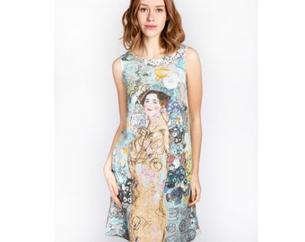 Robe femme en lin, Gustav Klimt, Portrait de Maria Munk, robe en lin, robe à manches courtes, poches latérales, 100% lin, fabriquée à la main en Lituanie