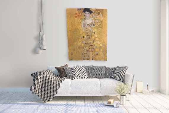 Hanging Wall Tapestry, Wall Blankets, Wall Decor, Gustav Klimt,  Portrait of Adele Bloch, Bauer I,  Reproductions Prints, 100% linen fabric