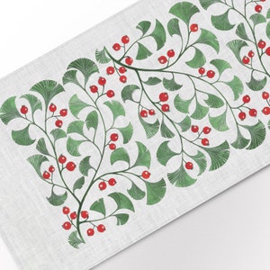 Corredor de mesa, Bayas Rojas, Decoración navideña, Estampado de bayas, 100% lino
