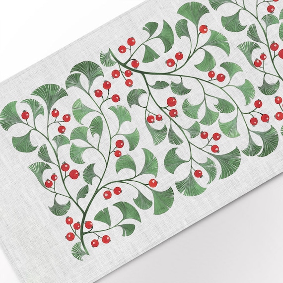 Table runner, Red Berries, Holiday decor, Berries print, 100% linen