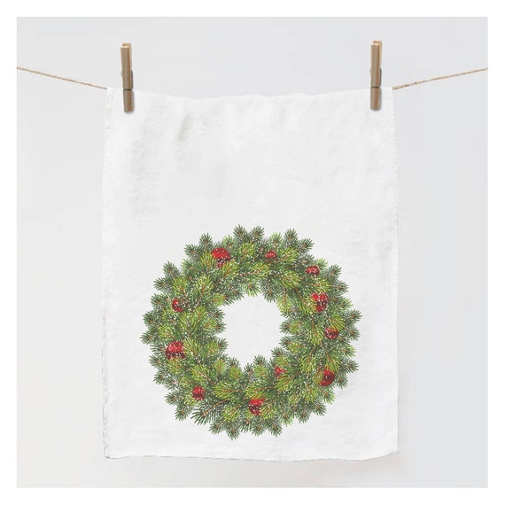 Kitchen towel, Christmas Wreath, Red decorations, Snowflakes, Holiday decor, dish towel, Christmas decorations