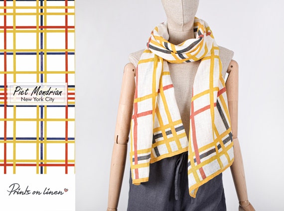 Piet Mondrian, New York, Linen women Scarf, Linen scarf, blanket scarf, Pure linen scarf, vintage style scarf, 100% linen fabric