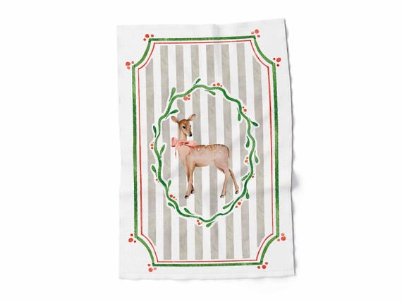 Holiday towel, Deer & Cheer, Christmas Towel, Linen kitchen towel, Holiday decor, 100% linen