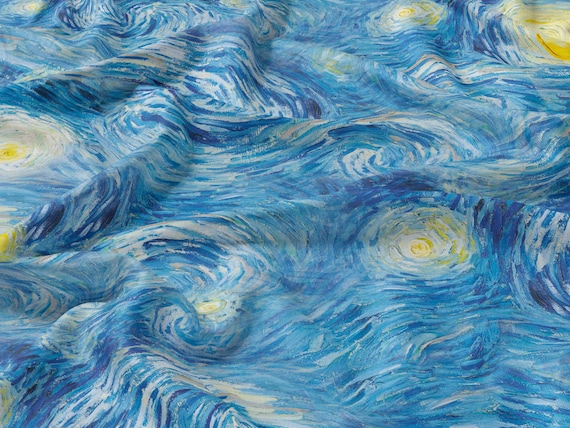 Van Gogh Starry Night printed on Linen fabric, Fabric by yard, fabric by meters, 100% linen, fabric wholesale, fabric pattern, linen flax