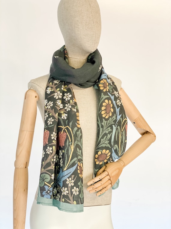 Women scarf, William Morris, linen scarf, linen women scarf, 100% linen, linen shawl, vintage scarf, boho scarf