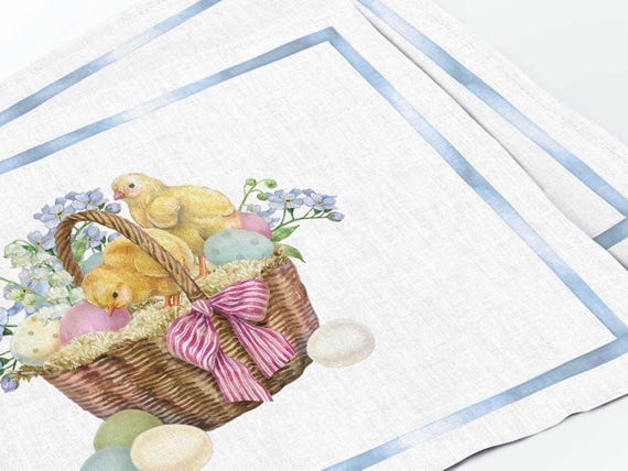 Placemats set, Easter Flowers, linen placemats, Easter placemats, 100% linen, purple flowers and white eggs print
