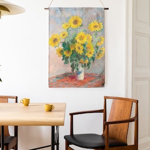 Wandkunst, Claude Monet, Sonnenblumen, Wandteppich, Wanddekoration in Sondergröße, Studiodekoration, Wandkunstdruck, Monet-Druck, 100 % Leinen