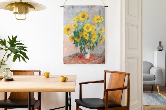 Wall Art, Claude Monet, Sunflowers, wall tapestry, custom size wall decor, studio decor, wall art print, Monet print, 100% linen