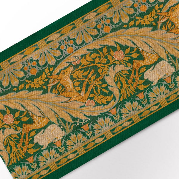 Linen table runner, Deer and Rabbits, Vintage table runner, 100% linen fabric, Vintage Art, Nouveau collection