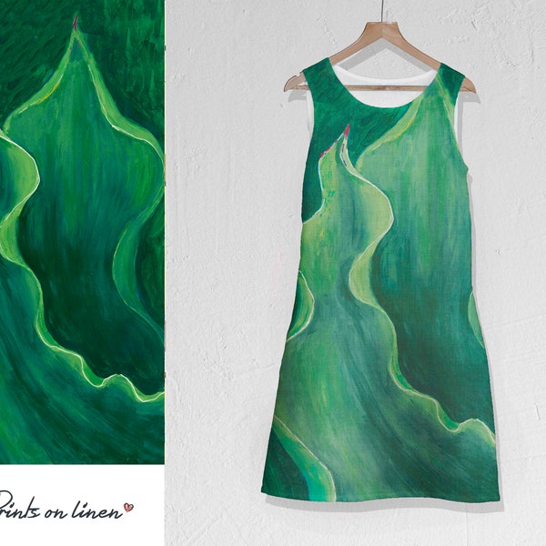 Wabi Sabi, Leinenkleid, ärmelloses Kleid, Kleid mit Taschen, grüne Mode, Wabi Sabi Leinen, Wabi Sabi Kunst, grüner Urlaub, handgemachtes Kleid