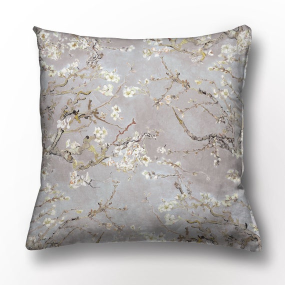 Van Gogh, Cushion cover, Silver Gray, Almond Blossom, 18x18, linen pillow, cushion, 100% linen, decorative pillows, pillow cover