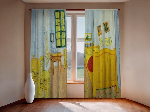 Curtains set, Van Gogh, The Bedroom, linen curtains, 100% linen, rod pocket, Custom curtains, window curtains