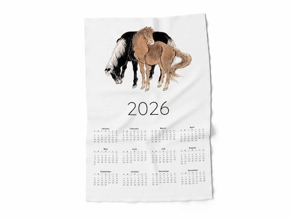 Calendar Towel, Horse towel, Horse year, Zodiac Tea Towel, linen towel, 100% linen