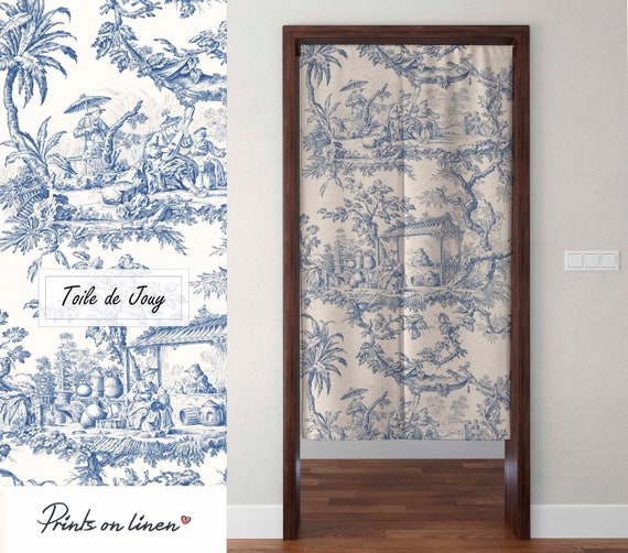 Noren, Toile de Jouy, door curtains, linen curtains, Noren curtains, 100% linen, custom size curtains