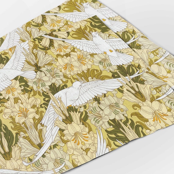 Placemats set (4 or 6), Colombes et Lis, Maurice Pillard Verneuil, linen placemats, Art Nouveau, Easter placemats, 100% linen, Easter decor