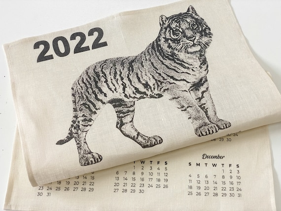 New Year Kitchen Towel, 2022 Year of the Tiger, linen towel, dish towel, Hostess Gift, 100% linen, New Year kitchen towel, custom size