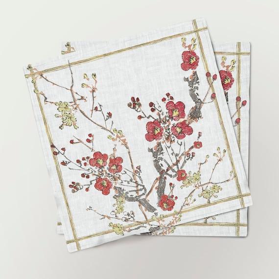 Easter napkins, Spring in Japan, napkins set, linen napkins set, Easter decor, Easter table, Easter table decor, 100% linen, made in Europe
