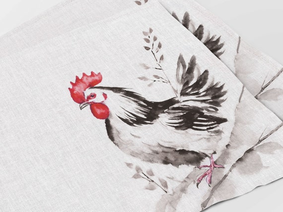 Placemats set, Waterclor Chicken, Rustic placemats, linen placemats, Easter placemats set