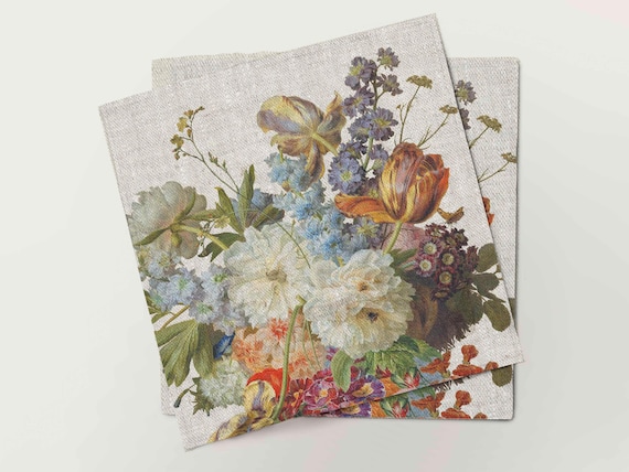 Linen napkins, Gerard van Spaendonck, Still Life, BEIGE LINEN, Floral napkins, fabric napkins, 100% linen, party napkins, wedding napkins