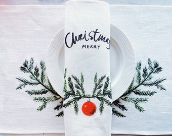 Christmas placemats, Merry Christmas, Christmas decor, Placemats set, 100% linen, Christmas ornaments, linen placemats, Christmas gift