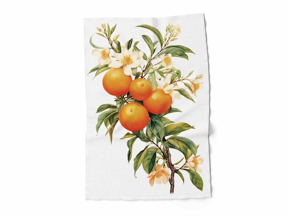 Dish towel, Floral Citrus Elegance, fabric towel, 100% linen