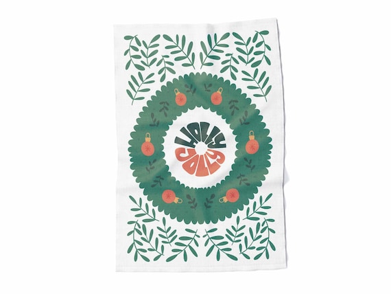 Linen towel, Modern Christmas, Holly Jolly, 100% linen, fabric towel