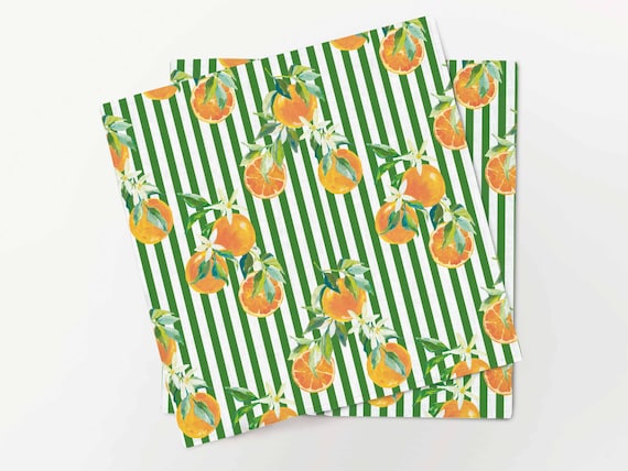 Napkins set, Orange & Green Lines, 100% linen