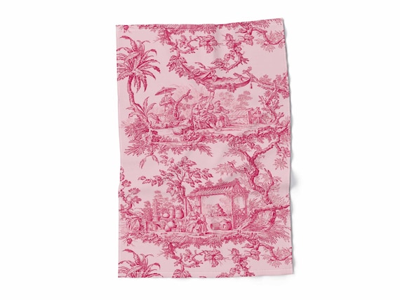 Kitchen towel, Pink Toile de Jouy, linen towel, dish towel, 100% linen, kitchen towel, custom towel, linen towel fabric, personalized towel